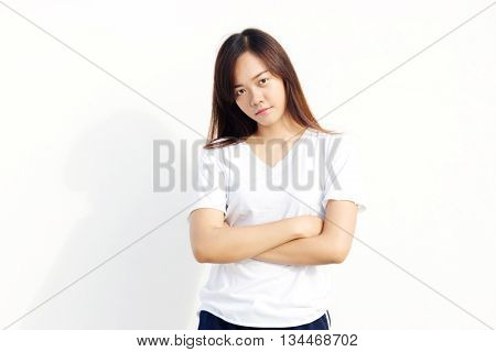 Thai Girl With White T-shirt Cross Arm