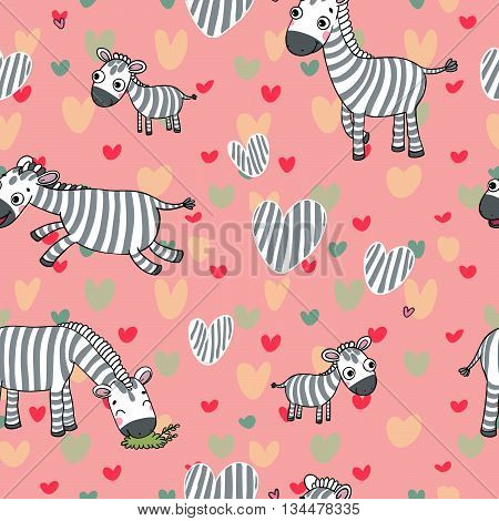 Funny cute cartoon zebra and their children
