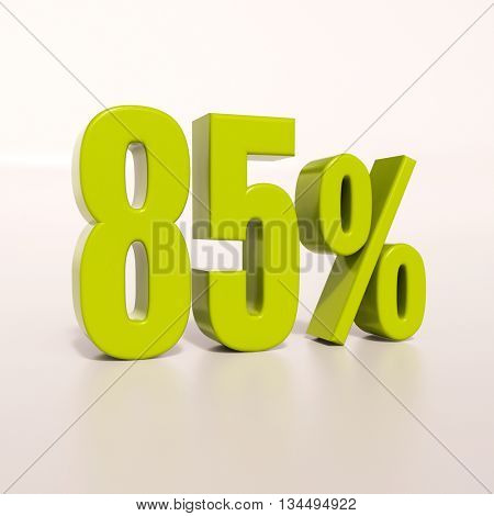 3d render: green 85 percent, percentage discount sign on white, 85%