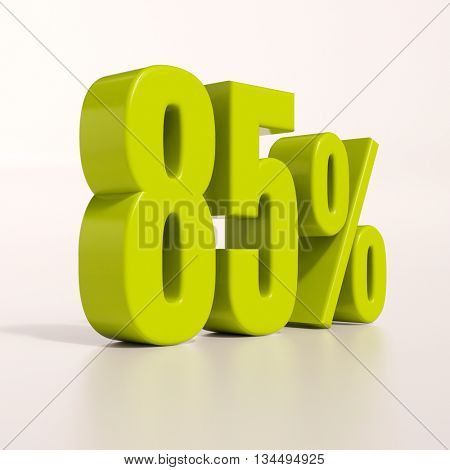 3d render: green 85 percent, percentage discount sign on white, 85%