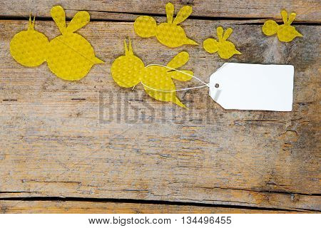 Beeswax, Flying Bees On Wooden Table, Empty Note