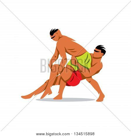 Indian game. Struggle between two people. Isolated on a white background