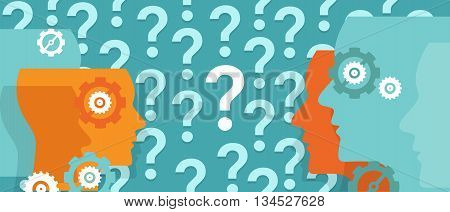 question marks everywhere around head confused team questioning problem vector