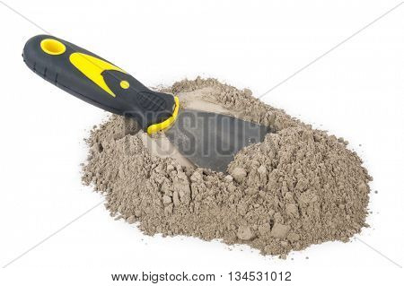 Gray cement powder with trowel