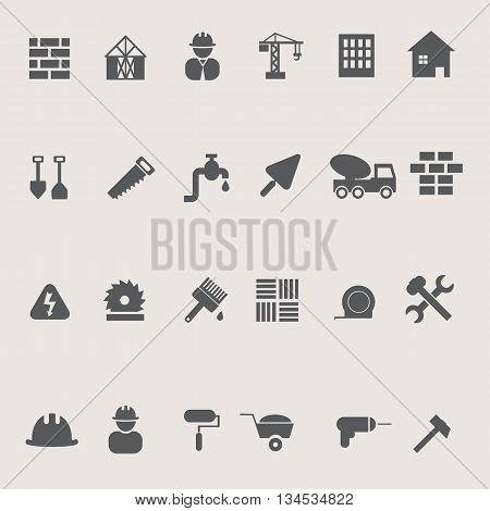 Construction Icons Set On Pastel Background, Stock Vector