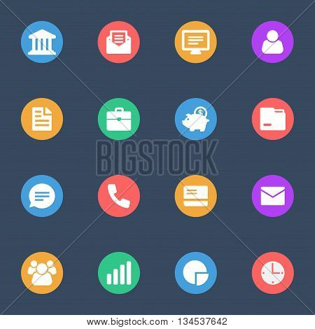 Business vector icons flat set of 16