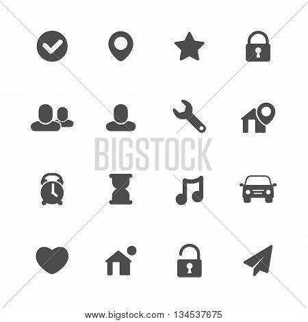 Miscellaneous flat icons gray set of 16