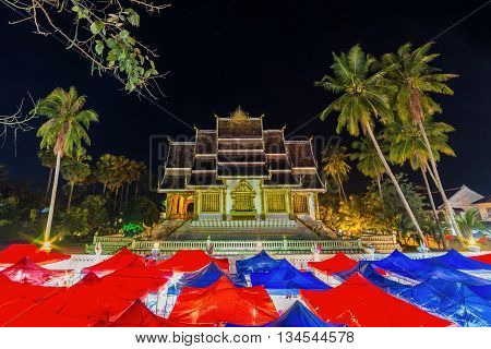 Night Souvenir Market In National Museum At Luang Prabang, Laos
