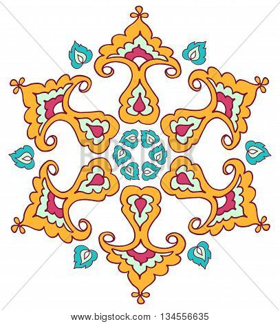 Tatar stylized floral pattern round. Monochrome vector illustration.