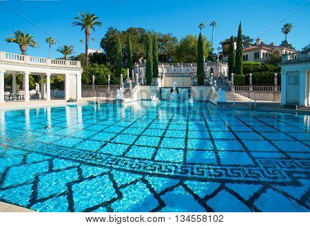 California USA November 19 2008 Grand luxurious swimming pool in Hearst Castle.