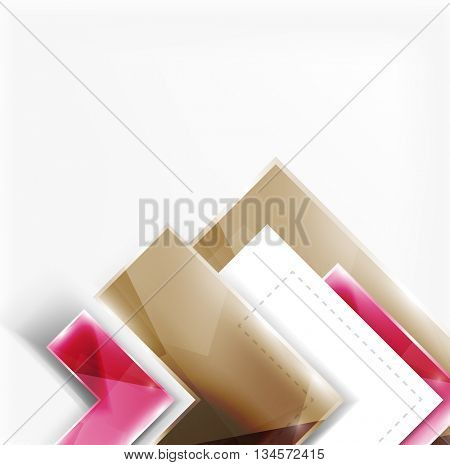 Colorful glossy arrow shapes. Abstract background. Vector web brochure, internet flyer, wallpaper or cover poster design. Geometric style, colorful realistic glossy arrow shapes with copyspace