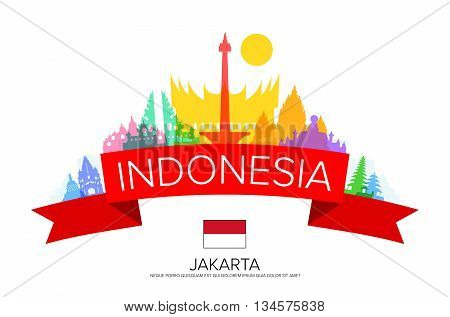 Indonesia Travel jakarta Travel Landmarks. Vector and Illustration