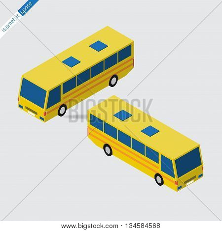 isometric space - yellow bus with blue windows side views