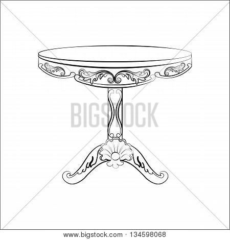 Elegant imperial classic round table in rococo style with luxurious ornaments. Vector