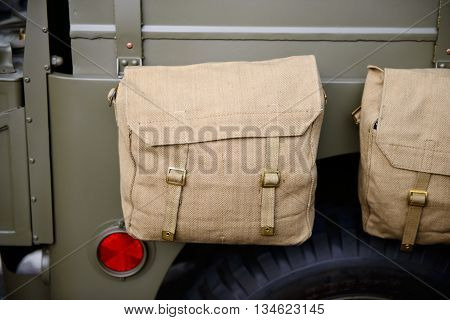 a bag on the military car of US army