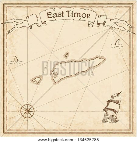 Timor-leste Old Treasure Map. Sepia Engraved Template Of Pirate Map. Stylized Pirate Map On Vintage