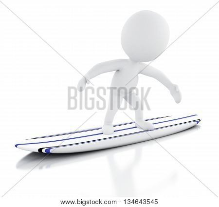 3d renderer image. White people surfing on surfboard. Sport concept. Isolated white background.
