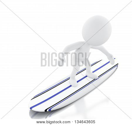 3d renderer image. White people surfing on surfboard. Sport concept. Isolated white background.