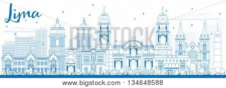 Outline Lima Skyline with Blue Buildings. Vector Illustration. Business Travel and Tourism Concept with Lima City.