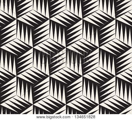 Vector Seamless Black And White Triangle Cubic Tiling Geometric Pattern