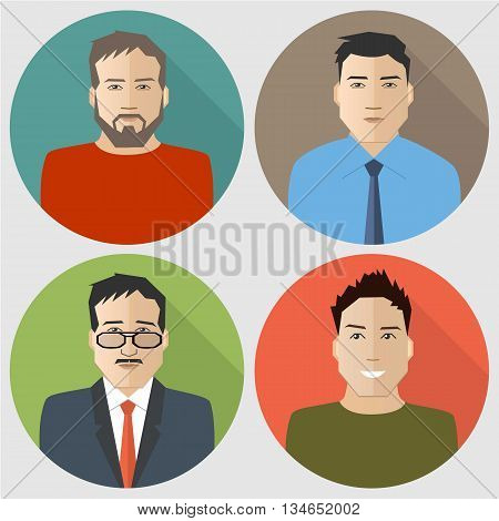 Set of flat men icons. Four different images of men. Can be used for the websites, blogs and forums