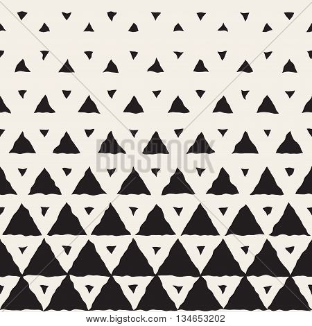 Vector Seamless Black And White Hand Drawn Triangle Halftone Pattern