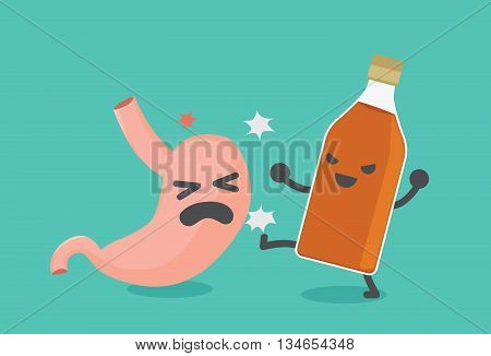 Stomach have been beaten from liquor bottles. This picture means drinking harm a stomach.