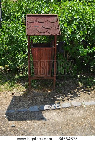 Rubbish bin on the public park close-up