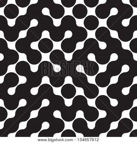 Vector Seamless Black And White Rounded Irregular Maze Pattern