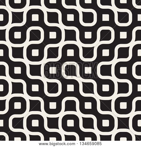 Vector Seamless Black And White Rounded Irregular Maze Lines Pattern