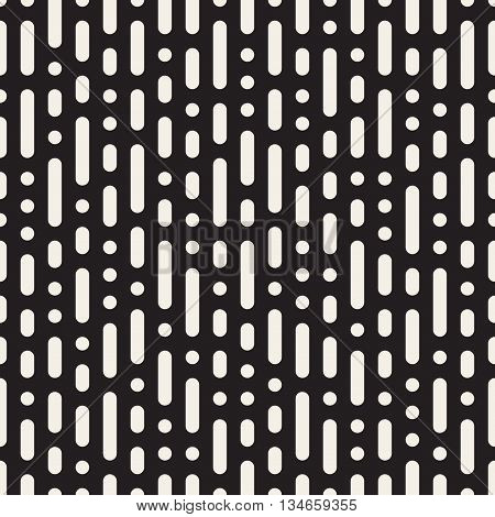 Vector Seamless Black And White Vertical Dashed Rounded Lines Rain Pattern