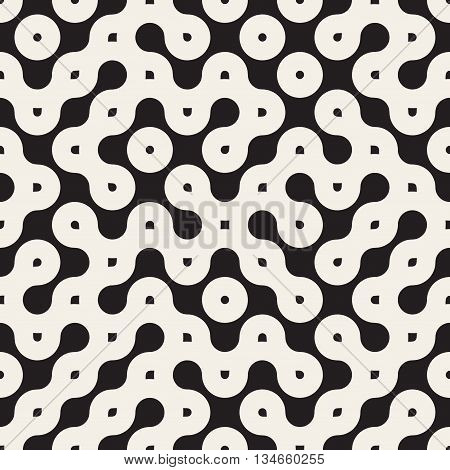 Vector Seamless Black And White Rounded Irregular Maze Lines Pattern Abstract Background