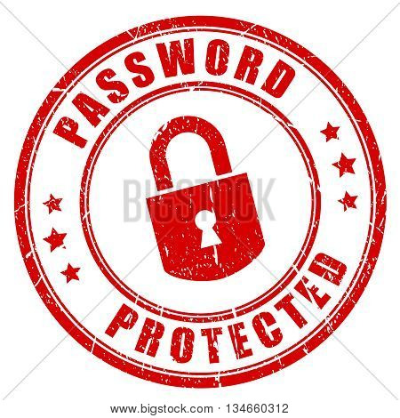 Password protected rubber stamp isolated on white background