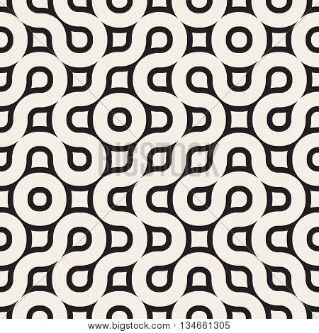 Vector Seamless Black And White Geometric Rounded Irregular Pattern