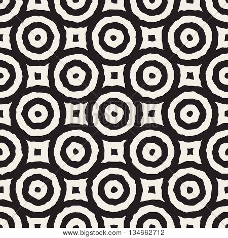 Vector Seamless Black And White Hand Drawn Concentric Circles Pattern