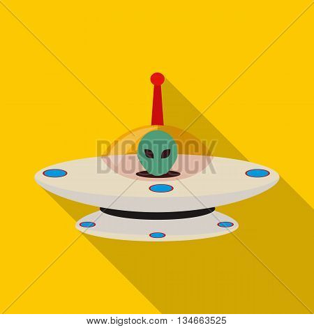 UFO icon in flat style with long shadow. Space symbol