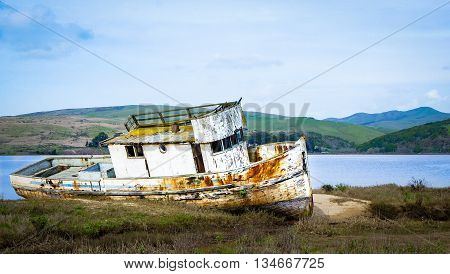 Shipwreck in Tomales Bay, north of San Francisco