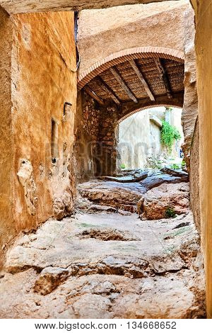 Archway in old town of Miravet. Province of Tarragona. Spain