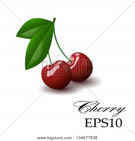 Red cherry on a white background, Realistic image