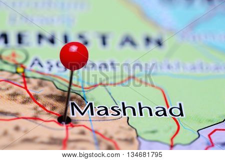 Mashhad pinned on a map of Iran