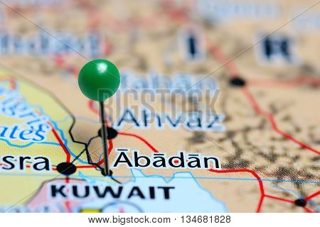 Abadan pinned on a map of Iran