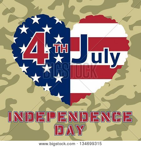 American flag as heart shaped symbol for 4th of July Independence Day celebration. Patriotic love Typography Graphics. Fashion Print for sportswear apparel t shirt card banner. illustration