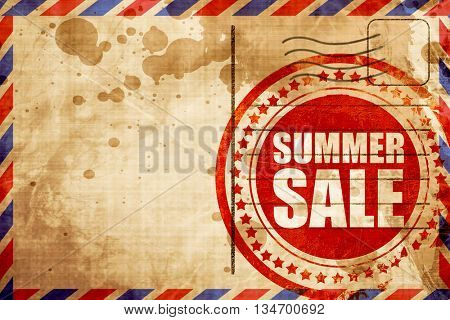 summer sale, red grunge stamp on an airmail background