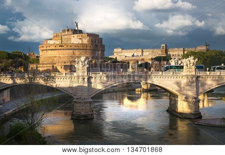 ROME, ITALY - APRIL 8, 2016: Castel Sant'Angelo (The Castle of the Holy Angel or Mausoleum of Hadrian) in Rome