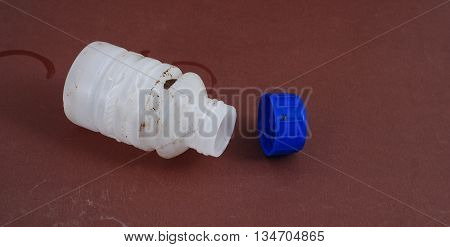 picture of a Dirty Bottle of chemical liquid