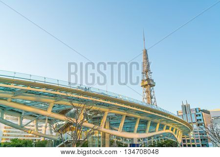 NAGOYA, JAPAN - FEB 07: Oasis 21 in Nagoya, Japan on FEB 07, 2016. A shopping complex nearby Nagoya Tower, its large oval glass roof structure floats above ground level