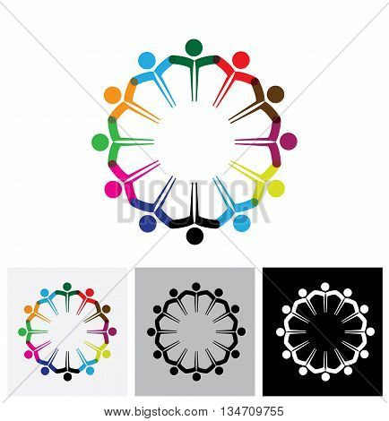 Concept Vector Logo Icon - People Or Kids Icons With Hands Together