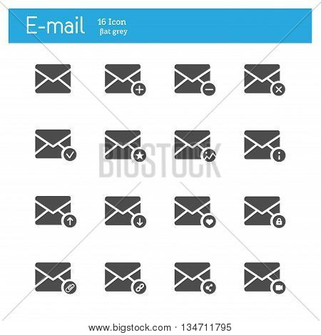 E-mail flat gray icons set of 16