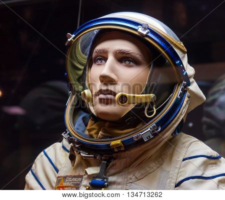 MOSCOW, RUSSIA - MAY 31, 2016: Russian astronaut spacesuit in Moscow space museum