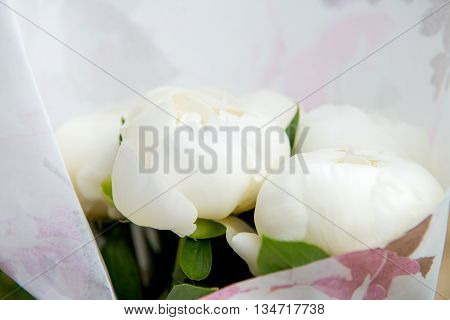 Close Up Of Beautiful White Peonies In A Bouquet